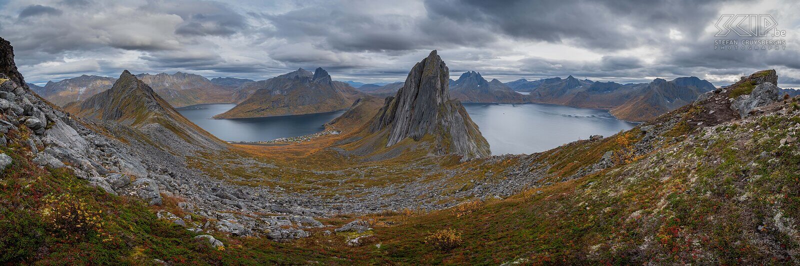 Norway - Senja - Segla - Panorama Panoramic image with the Oyfjorden on the left, the beautiful rocky peak of the Segla in the middle and the Mefjorden on the right Stefan Cruysberghs